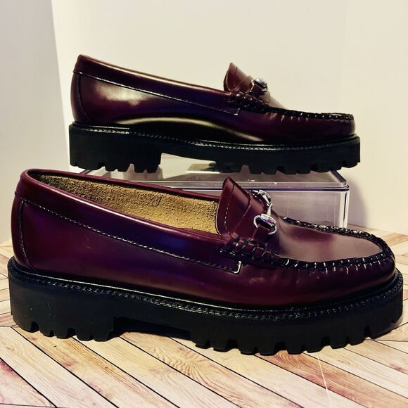GH Bass Weejuns Lianna Bit Super Lug Women 7.5 M Wine Leather Loafers Preppy - Picture 1 of 8